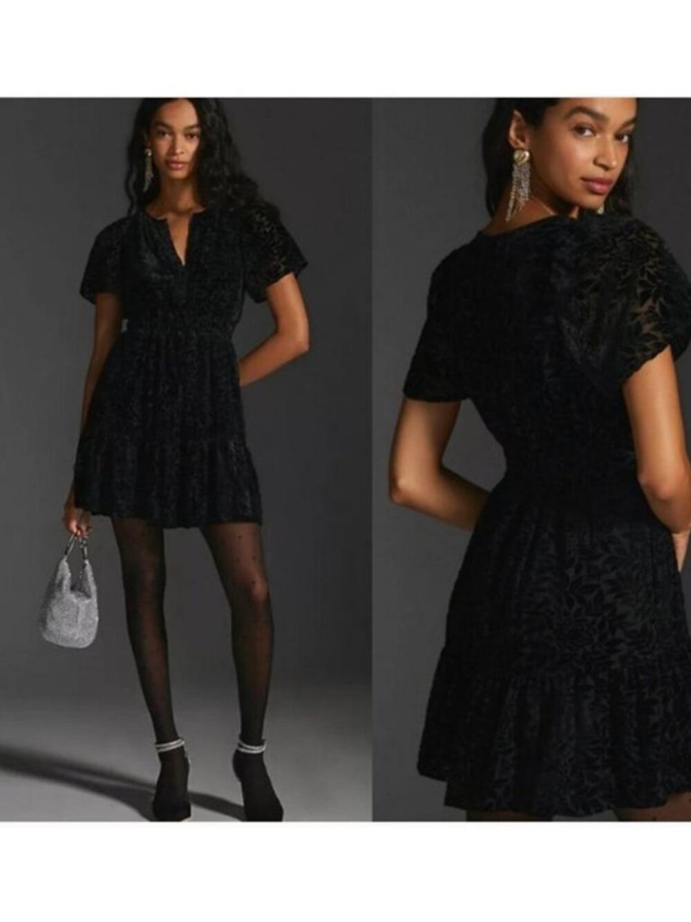 Anthropologie The Somerset Dress Velvet Burnout Mini Dress M Whimsigoth Holiday